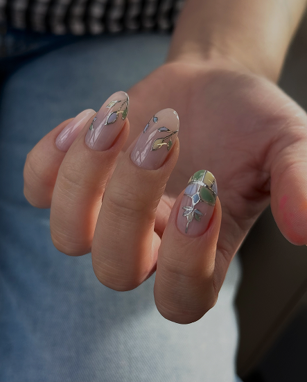 Soft pink hard-gel manicure with glossy finish