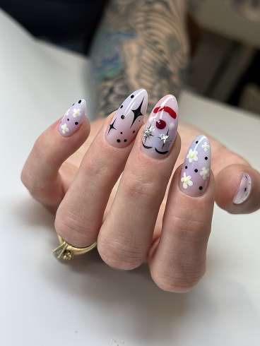 Minimalist nude nails with single accent line